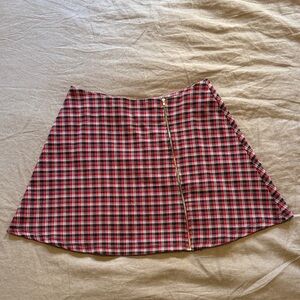 Plaid A-Line Skirt with Front Zip